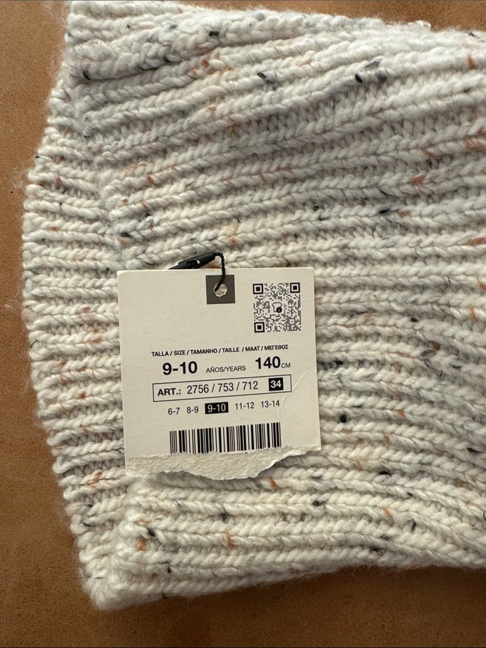 Zara Cream Speckled Cable Knit Turtleneck Sweater girls size 9/10